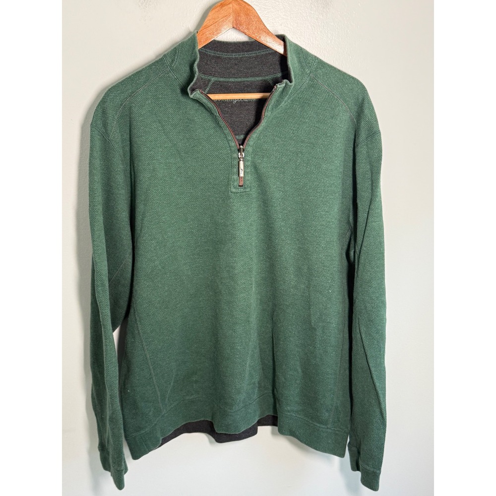 Tommy Bahama Mens Reversible Quarter Zip Pullover Green Charcoal Grey XL